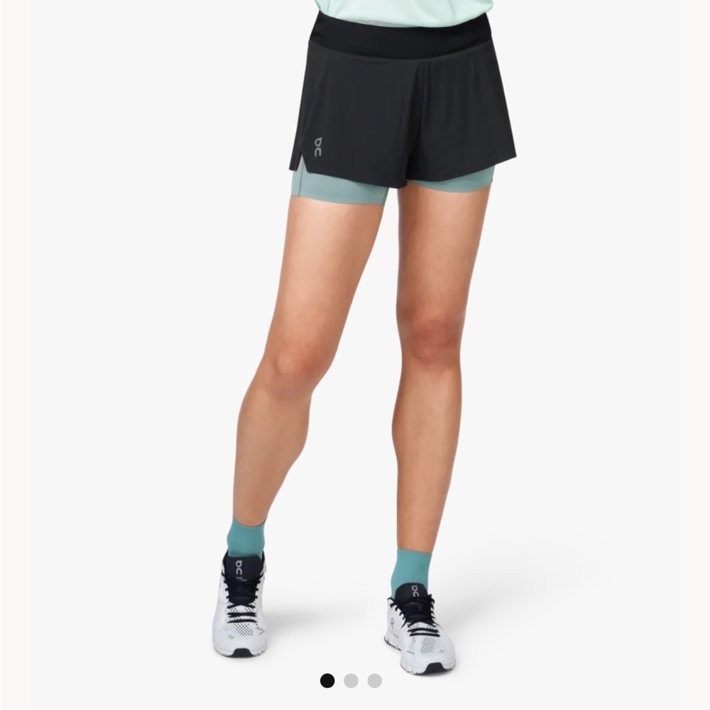 On Running Shorts 2 Black and Sea Green Size Small